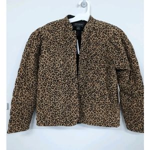 New Something Navy Leopard Quilted Reversible Crop Coat Size Xxs